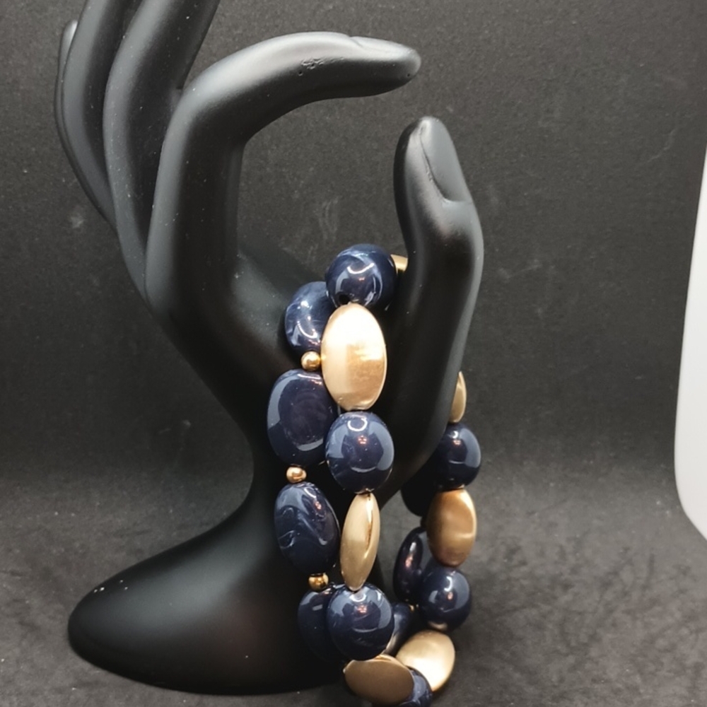 Navy and Gold Beaded Bracelet Set